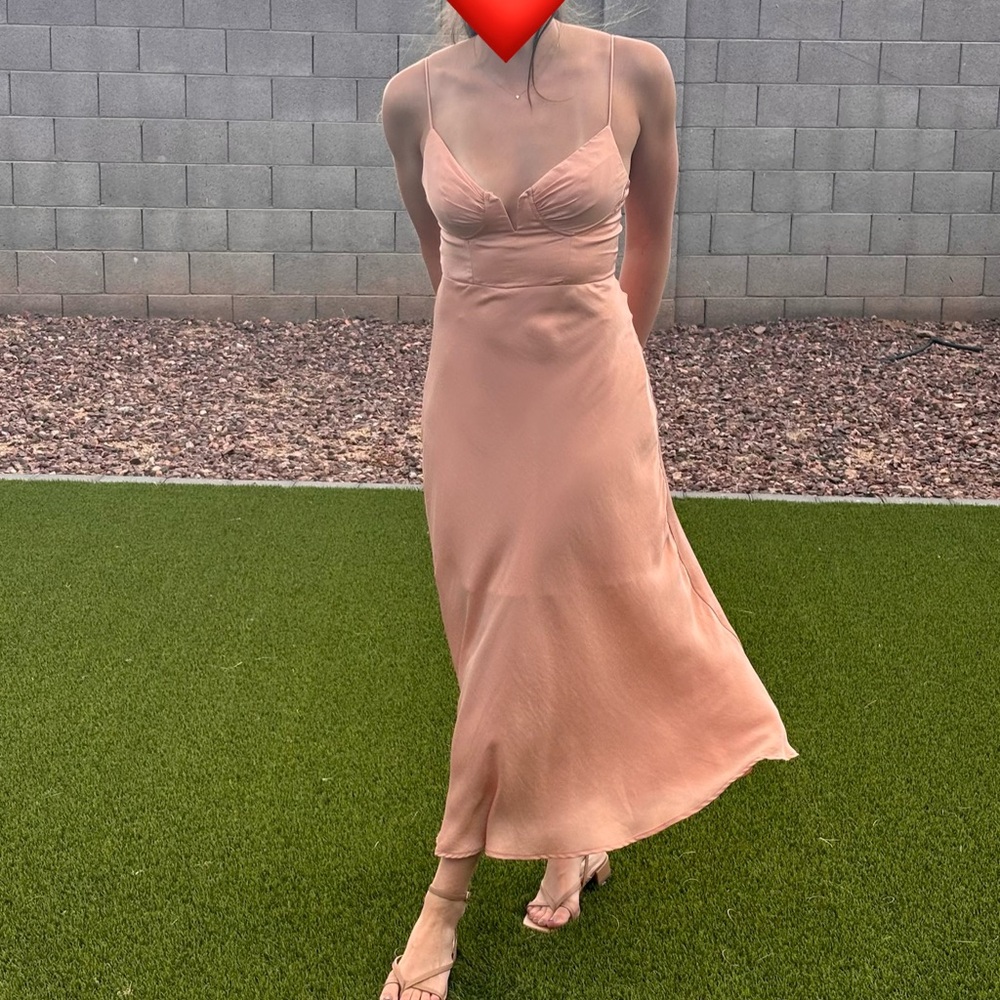 Hello Molly Blush Peach Bias-Cut Midi Slip Dress